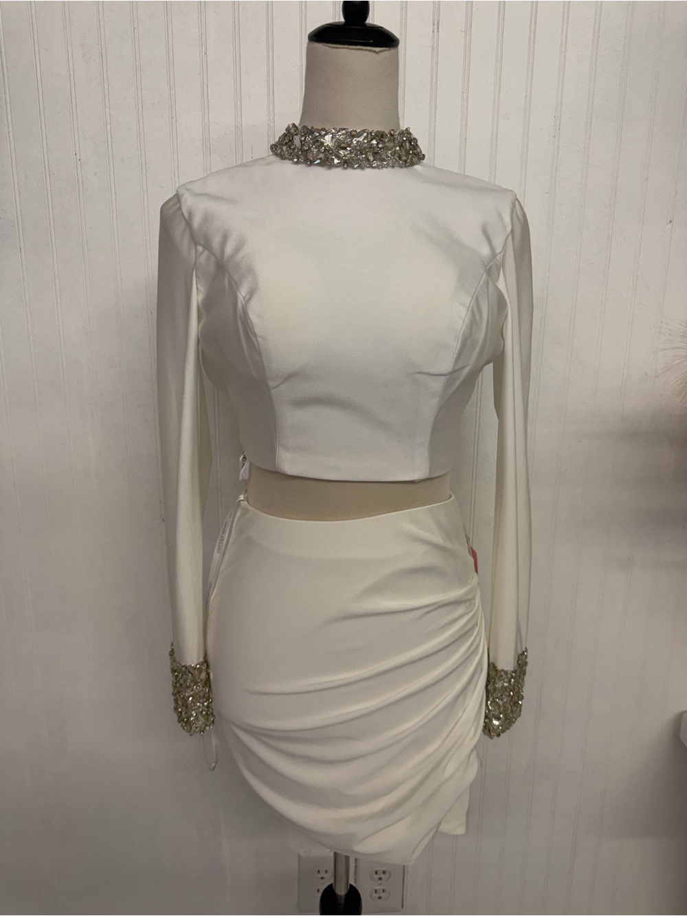Rachel Allan White Embellished Two-Piece Dress